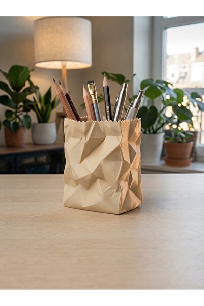 TREDO Geometrik Tasarım Buruşuk Kağıt Torba Model Dekoratif Kalemlik