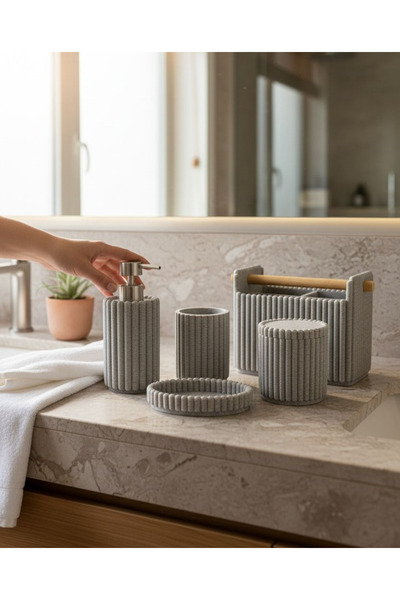 Onedekor Set organizator de baie de lux Laduree Lunera, gri argintiu, 5 piese