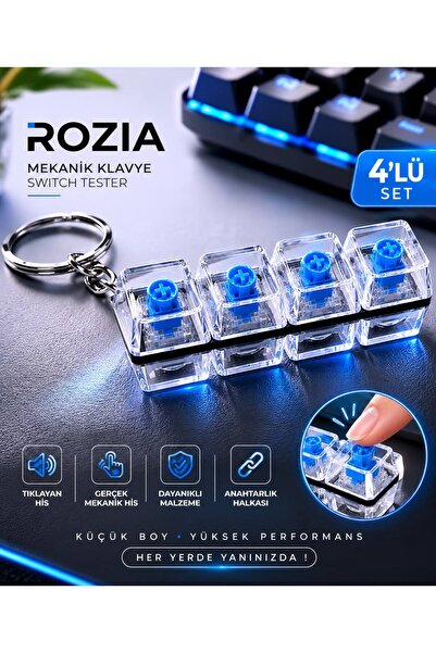 ROZIA RGB Işıklı Mekanik Tuşlu Stres Oyuncağı Fidget Toy Click Sesli Mini Klavye Anahtarlık Rengarenk Gönderim Sağlanacaktır !!