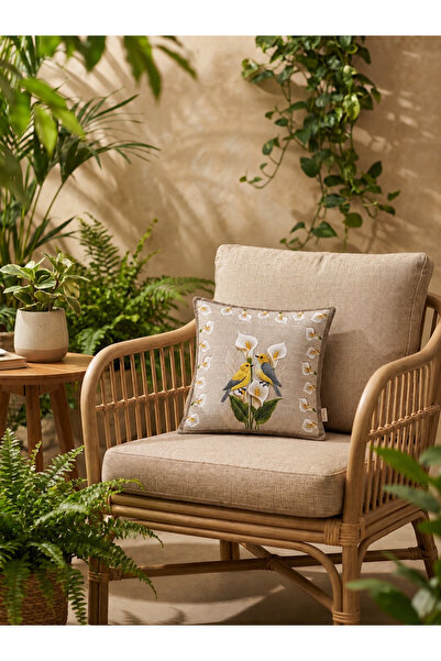 LAMUA HOME Lily Kuş ve Çiçek Desenli Dekoratif Kırlent Kılıfı 40x40 cm