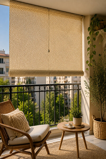 NEWNOW Doğal Bambu Stor Perde Güneş Kırıcı Dekoratif Pencere Perdesi MATCHSTİCK