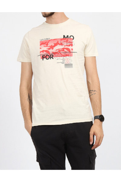 Evendi T-Shirt - Κρεμ - Κανονική εφαρμογή