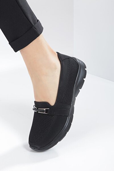 expres moda Women's Black Color Flexible Faylon Sole Full Orthopedic Buckle D...