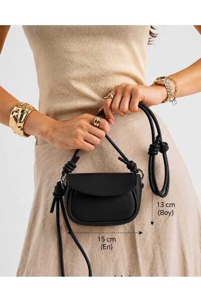 ÖZÜM ÇANTA Women's Mini Size Adjustable Strap Knot Detail Shoulder and Crossbody Bag Black (15*13 cm)