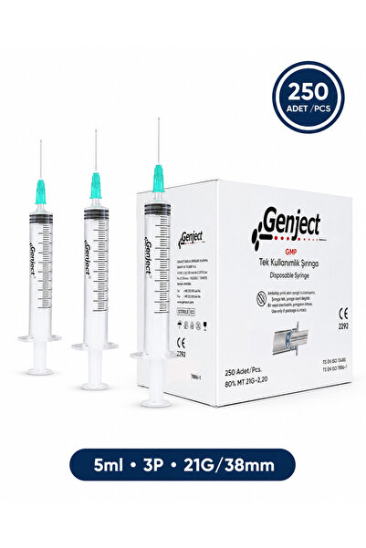 Genject 05 ml. , 3 Parçalı , 21G (0.82mm.), 38mm, Açık Yeşil İğneli Şırınga, ...