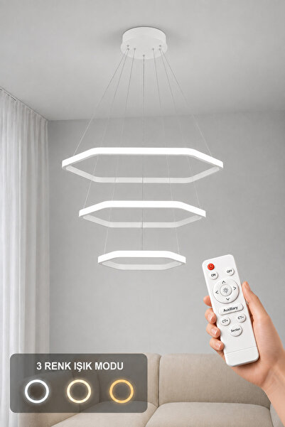 AvizeGO Ares 3'lü LED Sarkıt Avize 3 Renk Kumandalı