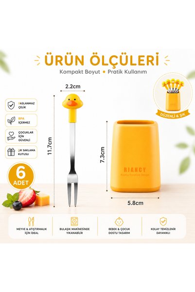 jojobebek Duck Figured Fruit Fork Set 6-Piece Stainless Steel Children's Mini Dessert Fruit Snack Forks
