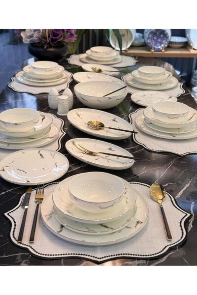 Onedekor Slender 56 Parça 12 Kişilik Porselen Yemek Takımı Marble
