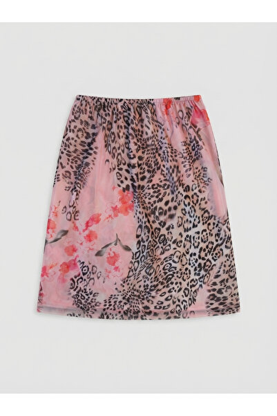 Dear Doe Lola Pembe Leopar Desenli Düşük Bel Midi Kadın Etek