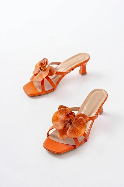 infon shoes creation S-622 Papuci de damă cu toc subțire cu detaliu de orhide...