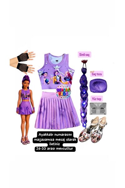 bemora kids kpop huntrix mor etek bluz alt üst 2 li takım şort etek +rumi mor...