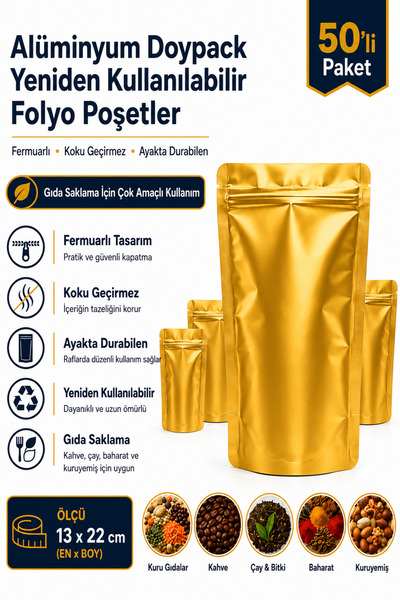 DOYPACK Aluminum Reusable Foil Packaging – 50-Piece Doypack, Odor-Proof, Stan...