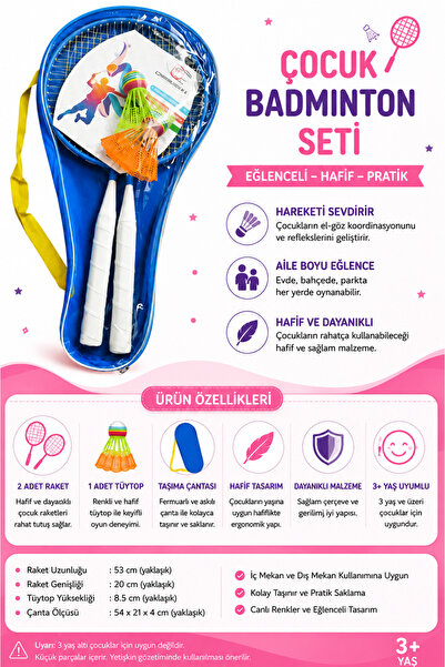 Vi Caro Çocuk Badminton Seti 2 Raket 2 Tüytop Taşıma Çantalı Hafif Eğlenceli ...