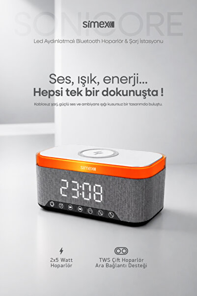 Simex 15W Kablosuz Şarj Standlı Bluetooth Hoparlör Yüksek Sesli TWS Ledli Spe...