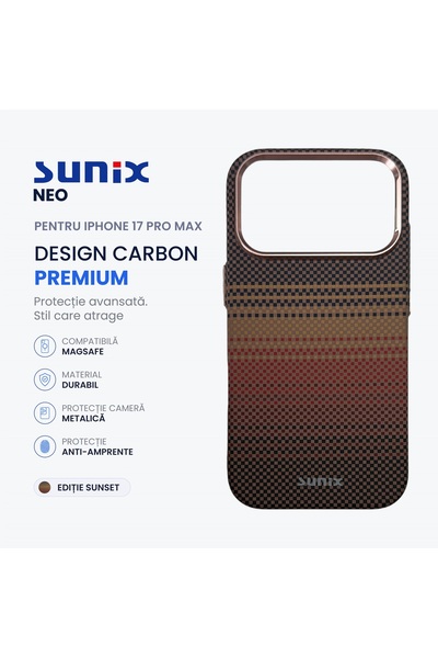 Sunix Husa Neo pentru iPhone 17 Pro Max, Compatibila MagSafe, Design Carbon P...