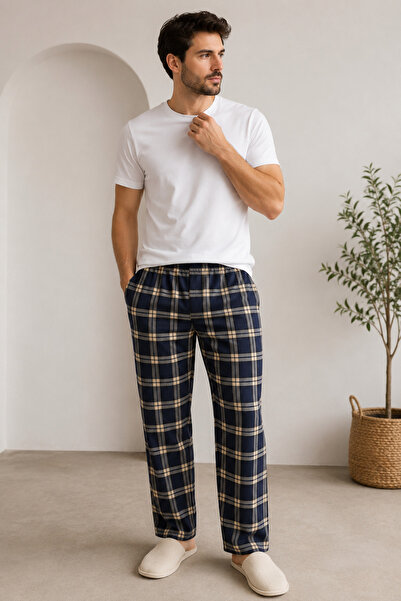 FORMO Men's 100% Natural Organic Cotton Plaid Pocketed Quality Pajama Bottoms