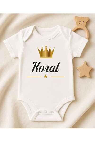 Kişiye Özel İsimli Bebek Body Gold Taçlı Yeni Doğan Zıbın074