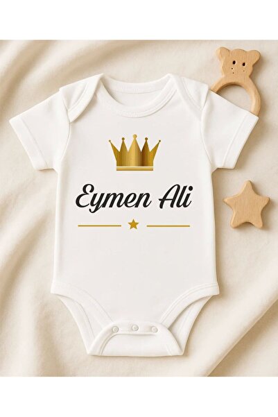 Kişiye Özel İsimli Bebek Body Gold Taçlı Yeni Doğan Zıbın043