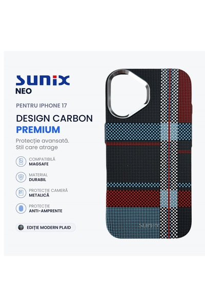 Sunix Husa Neo pentru iPhone 17, Compatibila MagSafe, Design Carbon Premium, ...