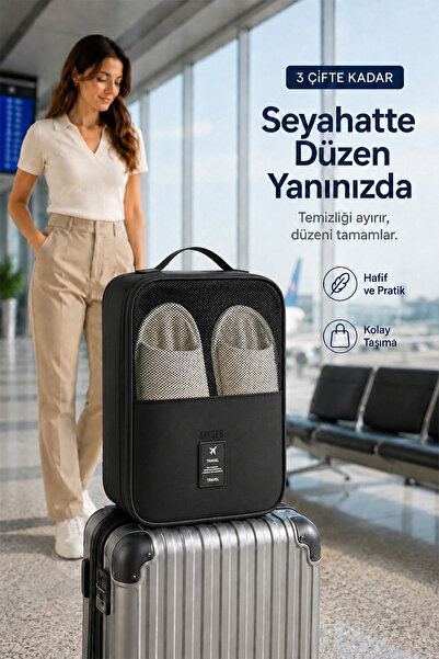 Arfseb Valiz Üstü Ayakkabı ve Terlik Çantası Fileli Fermuarlı Pratik Seyahat ...