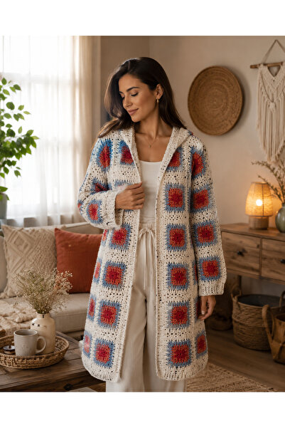 ARTTMACRAME Hand Knitted Women's Cardigan – Colorful Motif Knitted Cardigan –...