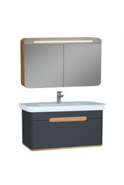 VitrA Sento Aynalı Çekmeceli Dolap Seti, Antrasit, 100cm (60820, 60897)