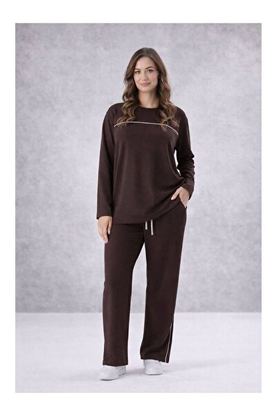 Köşedeki Dükkan Long Sleeve Premium Modal Suit - Bitter Brown