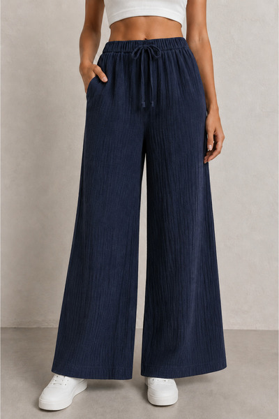 M&N Women's Muslin Casual Pants - Elastic Waist - Wide Legs