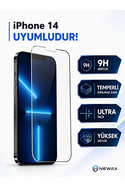 NEWAX iPhone 14 Uyumlu 9H Sertlik Ekran Koruyucu Ultra İnce HD Şeffaf Kırılma...