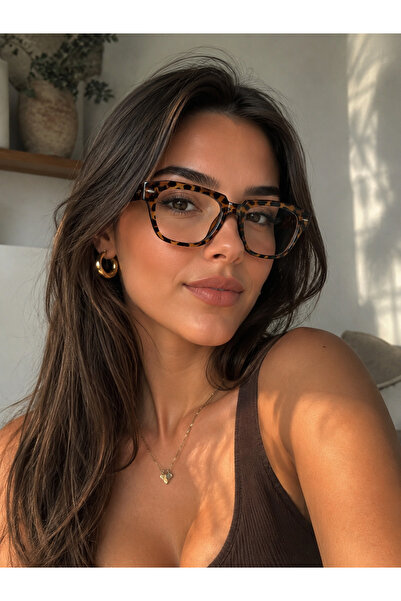 LEXA SHOP Leopar Kalın Çerçeveli Mavi Işık Korumalı Şeffaf Ekran Gözlüğü