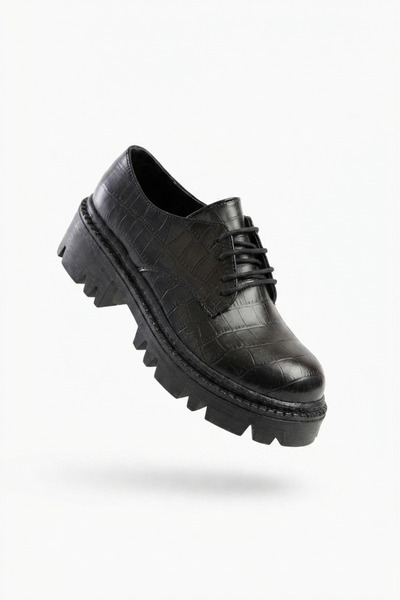 Zerenyus ZRİN-754 Premium Μαύρο Ορθοπεδικό Loafer με κορδόνια και ψηλή σόλα α...
