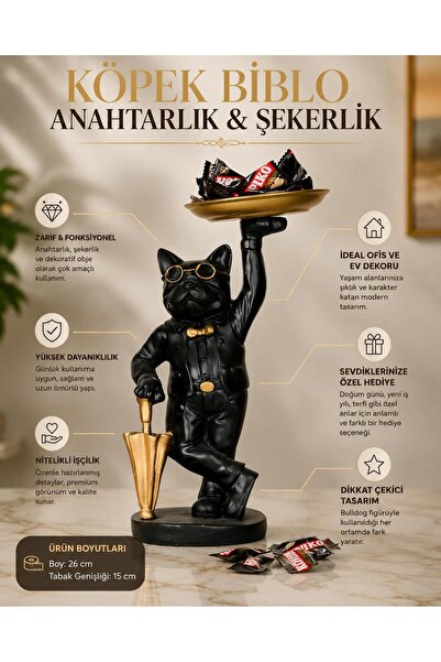 e-life shop Gözlüklü Bulldog Anahtar Tepsisi Dekoratif Biblo Organizer Sehpa ...