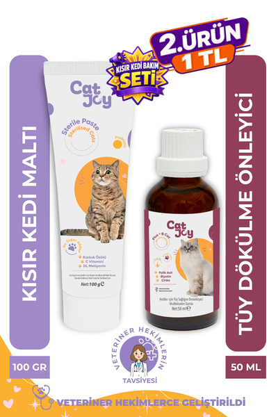 CATJOY Süper 2 li Kısır Kedi Kedi Bakım Seti, Sterile Malt Macun 100gr Ve B P...