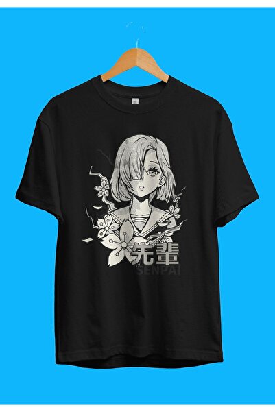 YQYQ Oversize kroj Anime Manga Lik Crno-Bela Dizajn Štampano Unisex Majica