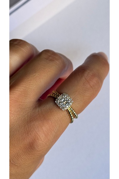 ADENNA JEWELRY Gold Baguette Stone Square Zircon Adjustable Women's Ring