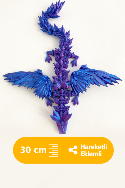 Artimon 3D Store Kristal Kanatlı Ejderha 30 cm Parlak Mavi-Mor Renkli Ejderha...
