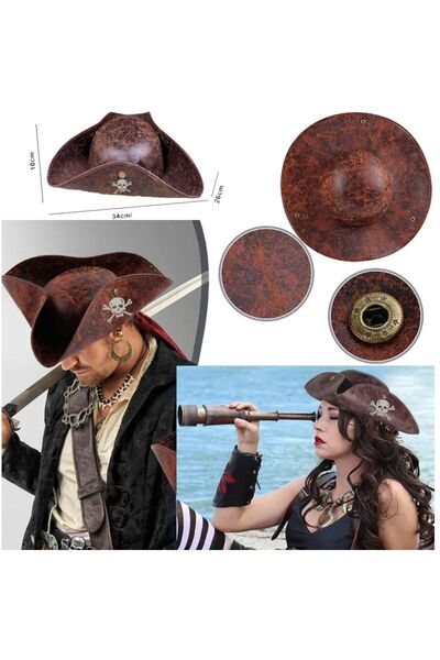 partidolu Eskitme Tarz Kahverengi Vilineks Karayip Korsan Jack Sparrow Şapkas...