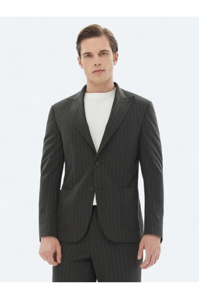Kip Khaki Striped Modern Fit Suit