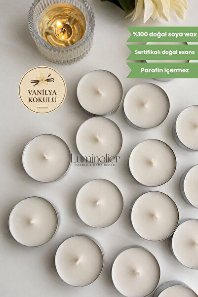 Luminolier 10 Adet Vanilya Kokulu Tealight Soya Mum – %100 Doğal, Vegan, Kurş...