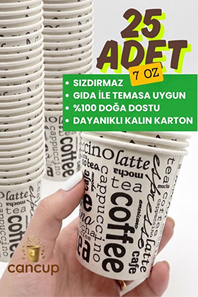 25 Adet 7 Oz Karton Bardak Ekonomik Paket Tek Kullanımlık Kağıt Bardak Sıcak & Soğuk Uyumlu