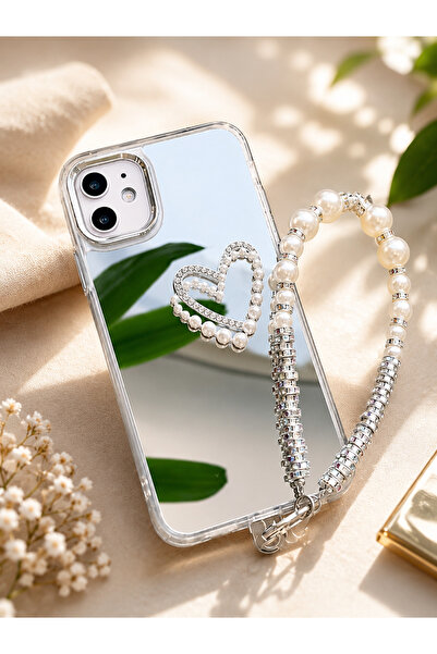 Go Aksesuar Iphone 11 Uyumlu Aynalı Charmlı Kalp Tasarımlı Darbe Önleyici Sil...