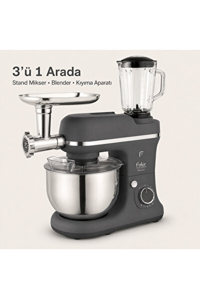 Fakir MixyTrio 1500 W 3’ü 1 Arada Stand Mikser, 5 L Hazneli, Cam Sürahili, Kı...
