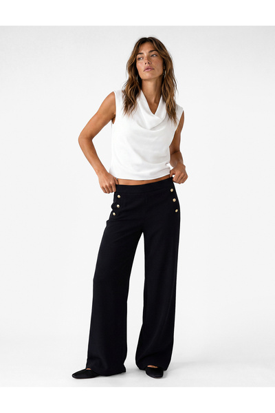 Koton Button Detailed Straight Wide-Leg Pants