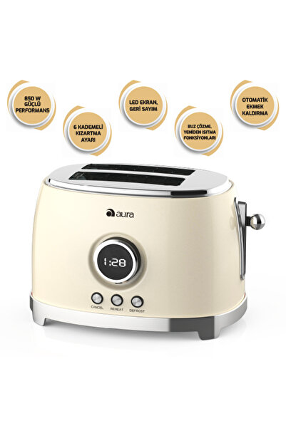 AURA Retro Krem Ekmek Kızartma Makinesi Au11004k