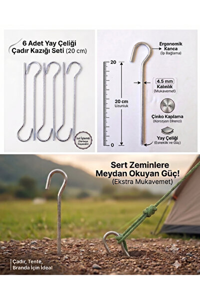 yaylink 6 Adet Kalın Yüksek Dayanımlı Çelik Kamp Çadır Branda Tente Kazığı Gö...