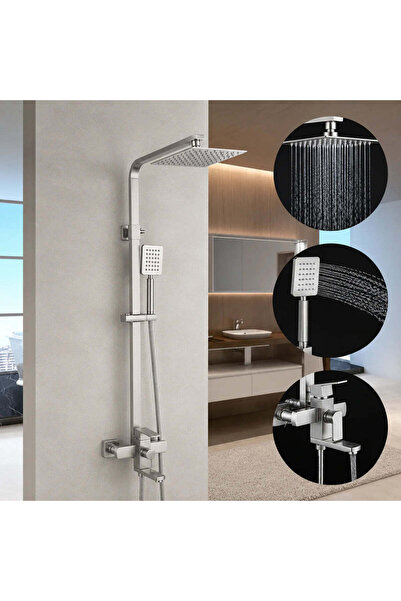 OEM SET Coloana de dus cu baterie, Inox, para patrata, efect ploaie, 3 functi...