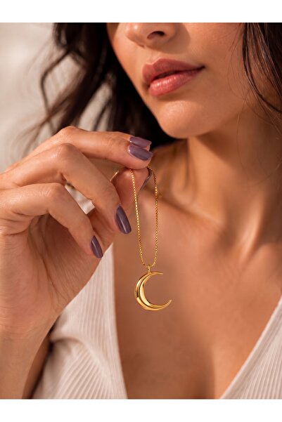 Rexven Ay Hilal Kolye 925 Ayar Gümüş GOLD Renk