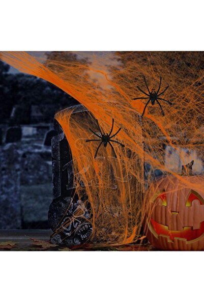 partidolu Halloween Cadılar Bayramı İçin Turuncu Renk Örümcek Ağı Seti 20 Gr