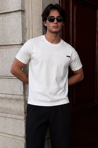 Madmext Ecru Oversize Men's T-Shirt 6196