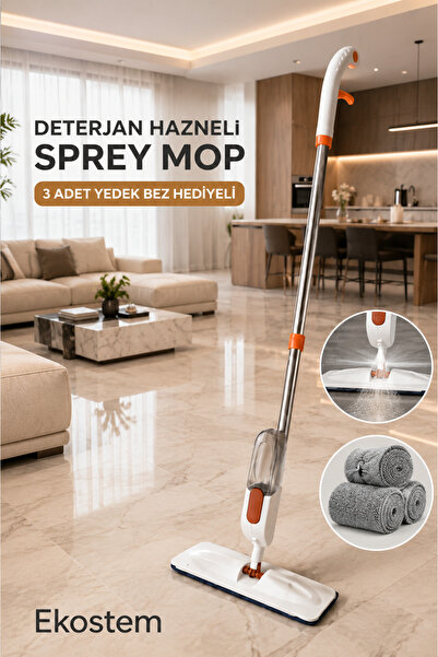 KARAKUŞ Spin Krem Sprey Mop Deterjan Hazneli 4 Adet Moplu Temizlik Paspası